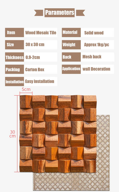 Pannello Mosaico 3D in Legno Massello Premium ✅(30 x 30 cm)