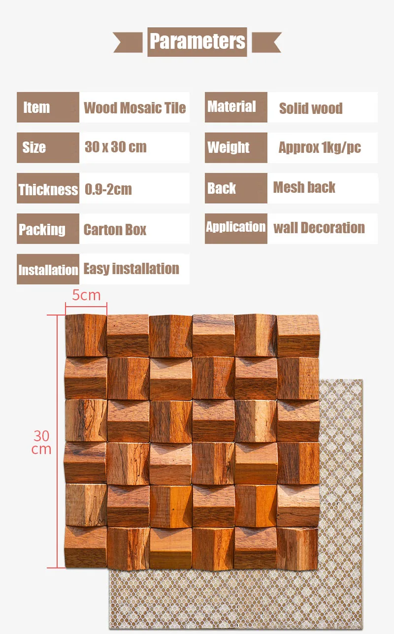 Pannello Mosaico 3D in Legno Massello Premium ✅(30 x 30 cm)