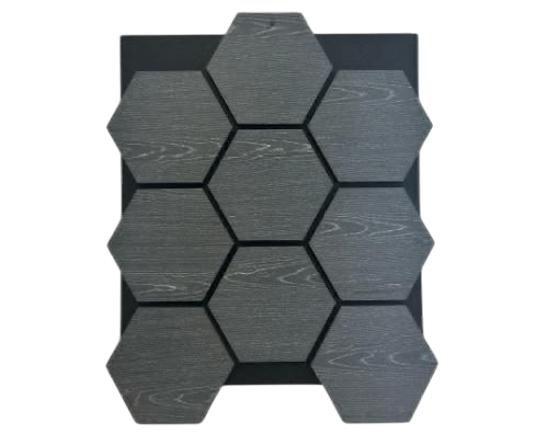 Confezione da 4 pannelli esagonali acustici in legno da parete 700 mm x 570 mm Grigio scuro